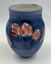 Vintage Pottery Vase Tulips Blue Signed Royce 1989 - $35.19