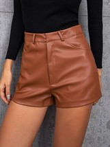 Cocktail Party Shorts Stylish  Genuine Leather  Pants Brown Women Wear Designer - £82.71 GBP