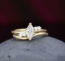 Exclusive 14K Yellow Gold Over 0.64CT Marquise Cut Diamond Engagement Bridal Set - £90.44 GBP