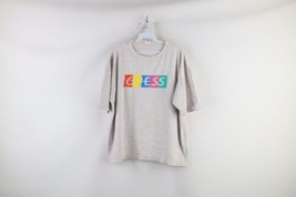 Vintage 90s Guess Womens OSFA Distressed Spell Out Rainbow Box Logo T-Sh... - £38.77 GBP