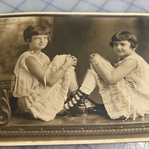 Antique Photograph Two Young Girls With Short Hair 1920s Maybe  Buckle B... - $156.53 MXN
