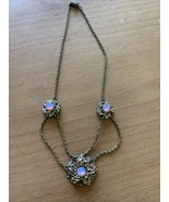 Vintage Art Nouveau Style Faux Opal Necklace Floral Brass Filigree 1930s... - $34.68 CAD