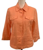 Weekend Choices Womens Button Front Linen Shirt Jacket Size S Coral 3/4 Sleeve - £9.52 GBP