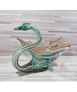 Hand Blown Swan Figurine Art Glass 7.75&quot; Bowl Green Orange - £31.16 GBP