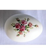 Vintage Bisque Pottery Egg With Pink Roses 2 1/2&quot; Long - £9.56 GBP
