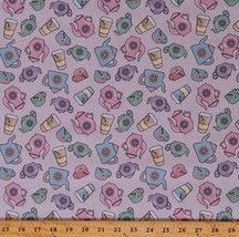 Cotton Tea Pot Plates Saucers Teabags Beverages Fabric Print by the Yard D577.46 - £9.51 GBP