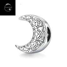 Genuine Sterling Silver 925 Retro Crescent Moon Bead Charm With Cubic Zirconia - £14.99 GBP