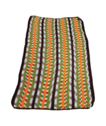 Vtg Afghan Handmade Crochet 60x40 Multi-Colored Striped Cottage Core Bla... - £28.95 GBP