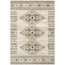 Ivory Grey Black And Ivory Southwestern Power Loom Stain Resistant Area Rug - $447.91 CAD
