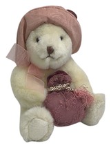Russ Ll&#39;L Cream Puff Teddy Bear Vintage Pink Hat Purse Valentine’s Rose ... - £8.31 GBP
