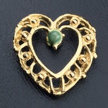 Heart Pin Vintage Brooch Green Stone Gold Tone - $9.89