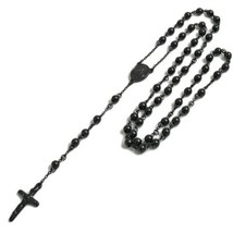 Black Tone Rosary Cross Beads Stainless Steel Men Chain Necklace 34&quot; - £22.77 GBP+