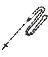 Black Tone Rosary Cross Beads Stainless Steel Men Chain Necklace 34&quot; - $38.96 CAD+