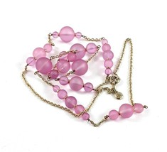 J CREW Pink Frosted Glass Beaded Gold Tone 32&quot; Single Strand Necklace - £9.63 GBP