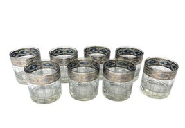 Set 8 Culver Sorrento Old Fashioned Glasses Silver Blue MCM Whiskey Lowball - £155.69 GBP