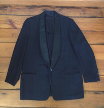 Vintage Oscar Wool Satin Lapel Tuxedo Formal Wedding Suit Jacket Blazer 43&quot; - £31.31 GBP