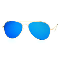 Flat Lens Aviator Sunglasses Thin Metal Spring Hinge Frame Gold Mirror Lens - £8.88 GBP