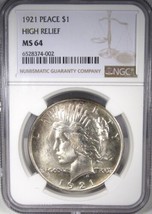 Blue Chip Eye Appeal 1921 Silver Peace Dollar Key Date NGC MS64 AN777 - £1,560.60 GBP