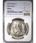 Blue Chip Eye Appeal 1921 Silver Peace Dollar Key Date NGC MS64 AN777 - £1,553.63 GBP