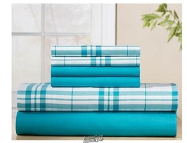 Plaid Microfiber 2-pk. Sheet Set Teal King - £31.96 GBP