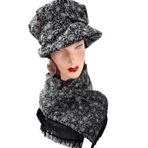 VTG 90s Neckworks Bucket Hat &amp; Scarf Set Black Floral Velvet, Polartec L... - $64.30