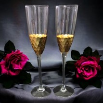 Vittorio Champagne Flutes Gold Leaf Wine Glasses Set Of 2 Handblown Eleg... - $39.59