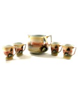 Vintage Porcelain Pitcher W/ Four Cups Hand Painted Sunset Cottage Scene - $1,780.85 MXN