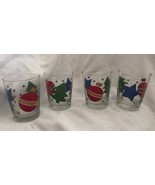 Set of 4 Christmas Glass Tumblers Lowball LIBBEY Holiday Trees Stars Bal... - £19.97 GBP
