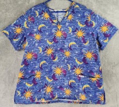Cherokee Inspired Comfort Shirt Womens 2XL Blue Sun Moon Vintage Medical Scrub - £19.41 GBP