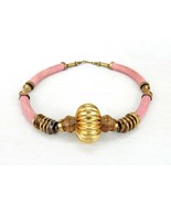 Vintage Costume Jewelry, Light Pink Wood/Ceramic and Metal Bead Necklace... - £11.52 GBP