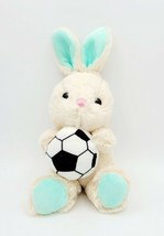 Hug Fun Soccer Bunny Rabbit 7&quot; Sitting Plush Stuffed Animal Toy Cream &amp; Mint - £3.98 GBP