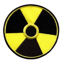 Radioactive Symbol Iron On Patch 3&quot; Black Yellow Punk Biker Embroidered Applique - £3.98 GBP