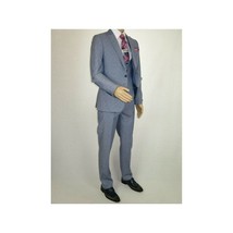Men 3pc European Vested Suit WESSI  JVALINTIN Slim Fit JV22 Sky Blue One Button image 3