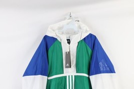 New Adidas Mens XL Spell Out Striped Half Zip Hooded Anorak Windbreaker Jacket - £54.26 GBP