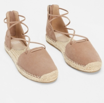 New Eileen Fisher 9 Leather Lace Up D&#39;Orsay Lee Espadrille Latte Flat Sandals - £67.02 GBP