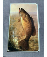 Business Card Holder Light Weight Anodized Aluminum Vintage Bass Fish - £7.78 GBP