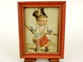 Clark&#39;s Spool Cotton &quot;Hard To Beat&quot; Print, Drummer Baby, Vintage Wood Frame - £15.37 GBP