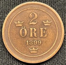 1897 Sweden 2 Ore Oscar II Coin KM#769 - $6.93
