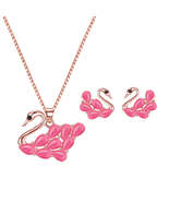 Red Cats Eye &amp; Cubic Zirconia Swan Pendant Necklace &amp; Earrings Set - £11.87 GBP