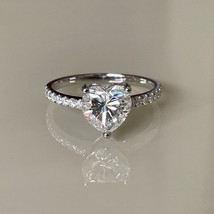 Heart Shape 1.80Ct Simulated Diamond Engagement Ring Solid 14k White Gold Size 6 - £210.87 GBP