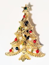 Vintage Christmas Tree Brooch Pin by Gerry  2 Inches Tall Goldtone - £7.88 GBP