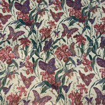 Vtg Butterfly Floral Cranston Print Works Screen Print Fabric Light Weave 1 yd - £7.71 GBP