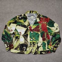 Chicos Floral Art to Wear Green Jacket Womens 3 US 16/18 Cotton Button Front - £19.39 GBP