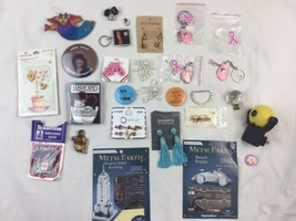 JUNK DRAWER LOT JEWELRY Keychains EARRINGS Buttons For Repair CRAFT HOBB... - $24.73