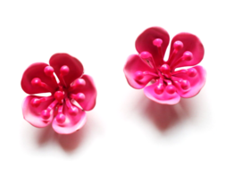 Vintage Mid Century Mod 60s Enamel Flower Clip On Earrings Hot Pink Pastel - £18.31 GBP