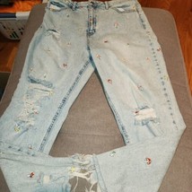 Womens Tinseltown jeans size 13, distressed w/ embroidered mushrooms 30&quot;... - £11.71 GBP