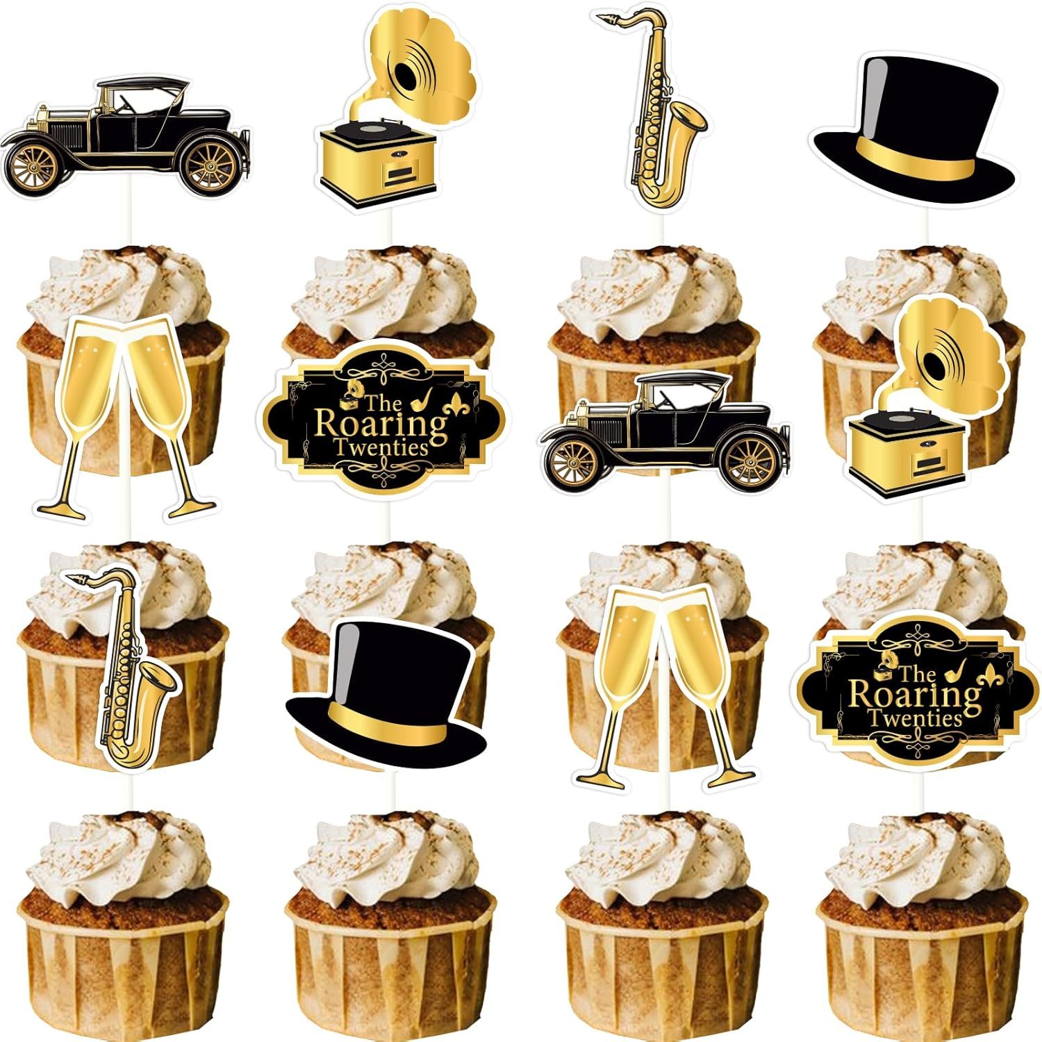 24 Pcs Roaring 20S Cupcake Toppers Decorations, Music Concert Jazz 1920S... - $29.95