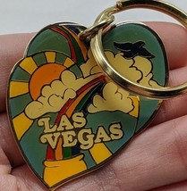 Vintage Las Vegas Double Heart Rainbow Pot Of Gold Keychain 2&quot; - $19.80