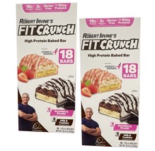 2 Packs  FIT CRUNCH High Protein Baked Bar 18 Bars Strawberry &amp; Milk Coo... - £54.28 GBP