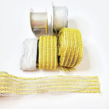 Gold Silver Mesh Ribbon Mixed Lot 2.5 Inch Wire Edge Holiday Wreath Decor - £22.10 GBP